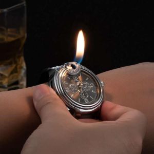 מתנות קטנות מתנות לגבר Military Lighter Watch Novelty Quartz Sports Refillable Gas Clock Men&#039;s Watches Rubber Band Creative Gifts for Men Dad Husban
