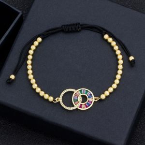Trendy Copper Zircon Handmade Bead Bracelet Luxury Macrame Pave CZ Gold Color Adjustable Jewelry Gift For Men Women Best Gifts