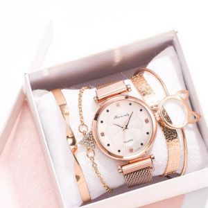 מתנות קטנות מתנות לאישה  Fashion 5pcs Set Women Watches Luxury Magnet Buckle Flower Rhinestone Watch Ladies Quartz Wrist Watch Bracelet Set Reloj Mujer
