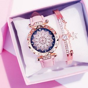 מתנות קטנות מתנות לאישה  Women Starry Sky Watch Luxury Rose Gold Diamond Watches Ladies Casual Leather Band Quartz Wristwatch Female Clock zegarek damski